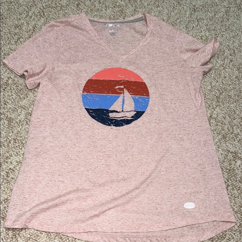 Reel Legends Light Pink V-Neck Sailboat Graphic Tee